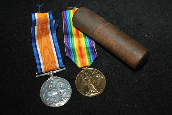 WWI group 2 medals, RA and a WWII medal and 1948 issure tyre gauge